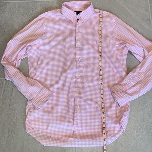 Ralph Lauren Men Medium Cotton Pink/White Check Button Down Long Sleeve Shirt - Picture 3 of 4